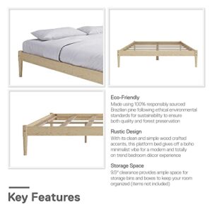 DHP Lorriana 14" Solid Pine Wood Platform Bed Frame, Queen Size, Natural