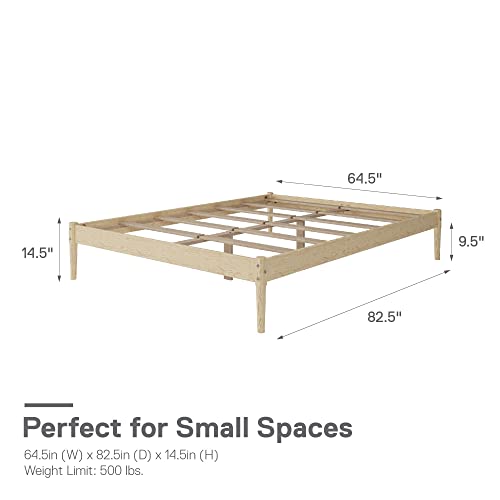 DHP Lorriana 14" Solid Pine Wood Platform Bed Frame, Queen Size, Natural