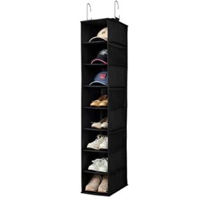 berdeng hanging shoe organizer for closet with side mesh pockets，hat racks for baseball caps，shoe and hat holder & storage，8-shelf，black，1 pack