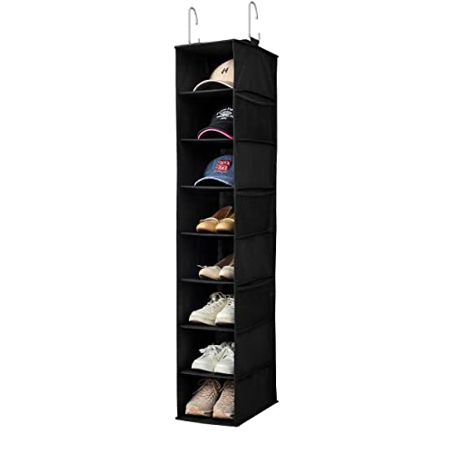 Berdeng Hanging Shoe Organizer for Closet with Side Mesh Pockets，Hat Racks for Baseball Caps，Shoe and Hat Holder & Storage，8-Shelf，Black，1 pack