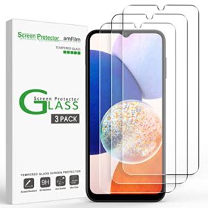 amfilm (3 pack) tempered glass screen protector compatible with samsung galaxy a14 5g 6.6" with easy installation kit, case friendly, bubbles-free