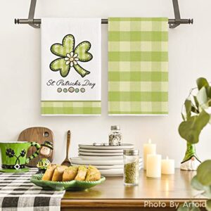 Artoid Mode Buffalo Plaid Shamrock St. Patrick's Day Kitchen Towels Dish Towels, 18x26 Inch Holiday Lucky Charm Decoration Hand Towels Set of 4