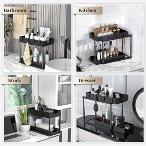 Under Sink Organizer, HYSEYY Sliding Out Under Cabinet Organizer, 2-Tier Under Sink Organizers and Storage, Height-adjustable Under Sink Storage