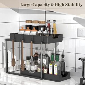 Under Sink Organizer, HYSEYY Sliding Out Under Cabinet Organizer, 2-Tier Under Sink Organizers and Storage, Height-adjustable Under Sink Storage