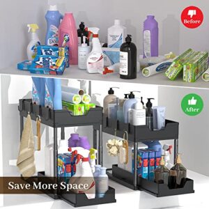 Under Sink Organizer, HYSEYY Sliding Out Under Cabinet Organizer, 2-Tier Under Sink Organizers and Storage, Height-adjustable Under Sink Storage