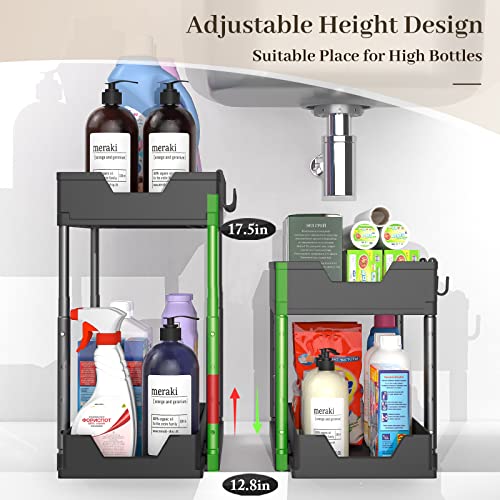 Under Sink Organizer, HYSEYY Sliding Out Under Cabinet Organizer, 2-Tier Under Sink Organizers and Storage, Height-adjustable Under Sink Storage