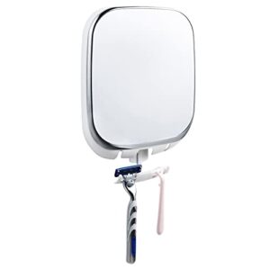 taili shower mirror fogless for shaving no-drilling & removable anti-fog mirror with razor holder wall mounted for suction shatterproof bathroom, bedroom, vanity countertop, traveling