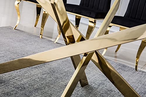 SSLine 63" Long Dining Table for 6 Tempered Glass Kitchen Table w/Mirrored Stainless Steel Nest-Shape Pedestal Base Mid-Century Rectangle Dinner Table for Dining Room Home Office Meeting (Gold)