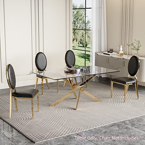 SSLine 63" Long Dining Table for 6 Tempered Glass Kitchen Table w/Mirrored Stainless Steel Nest-Shape Pedestal Base Mid-Century Rectangle Dinner Table for Dining Room Home Office Meeting (Gold)