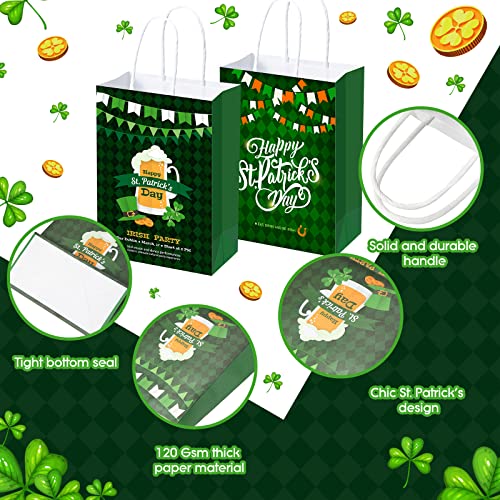 Crtiin 150 Pieces St Patrick's Day Paper Gift Bags with Handle Lucky Shamrock Treat Bags Green Treats Bags Goodie Candy Bags Wrapping Bags for St. Patrick's Irish Party Favors Supplies