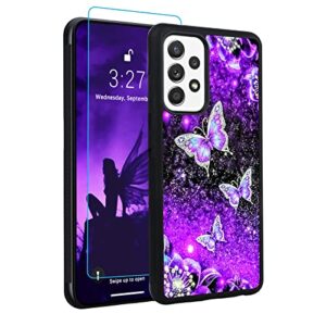 ook designs for samsung galaxy a53 case glitter purple butterfly nebula space design hard pc+soft tpu bumper anti-slip ultra thin cover protective shockproof case for galaxy a53