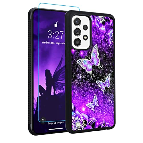 OOK Designs for Samsung Galaxy a53 Case Glitter Purple Butterfly Nebula Space Design Hard PC+Soft TPU Bumper Anti-Slip Ultra Thin Cover Protective Shockproof Case for Galaxy a53