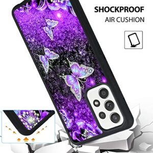 OOK Designs for Samsung Galaxy a53 Case Glitter Purple Butterfly Nebula Space Design Hard PC+Soft TPU Bumper Anti-Slip Ultra Thin Cover Protective Shockproof Case for Galaxy a53