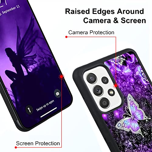 OOK Designs for Samsung Galaxy a53 Case Glitter Purple Butterfly Nebula Space Design Hard PC+Soft TPU Bumper Anti-Slip Ultra Thin Cover Protective Shockproof Case for Galaxy a53