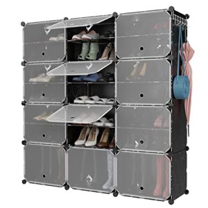 tangkula 48 pairs shoe rack organizer, 12-cube shoe storage cabinet with removable shelf, 5 hanging hooks, diy shoe shelves with doors, 24 tiers free standing shoe tower rack for entryway