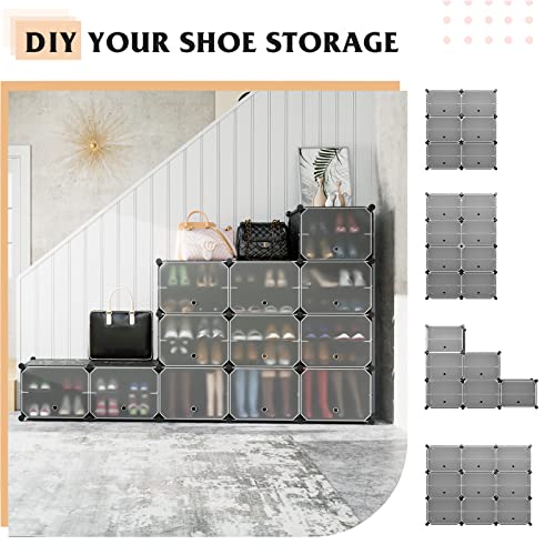 Tangkula 48 Pairs Shoe Rack Organizer, 12-Cube Shoe Storage Cabinet with Removable Shelf, 5 Hanging Hooks, DIY Shoe Shelves with Doors, 24 Tiers Free Standing Shoe Tower Rack for Entryway