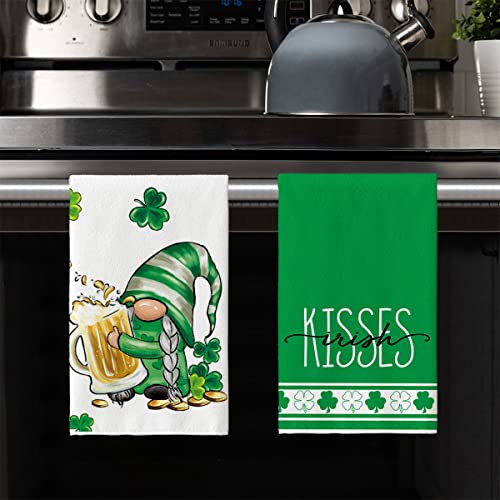 Artoid Mode Kisses Wishes Gnomes Beer Shamrock St. Patrick's Day Kitchen Towels Dish Towels, 18x26 Inch Seasonal Decoration Hand Towels Set of 4