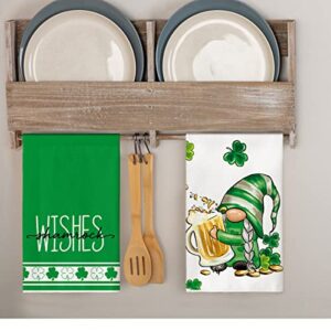 Artoid Mode Kisses Wishes Gnomes Beer Shamrock St. Patrick's Day Kitchen Towels Dish Towels, 18x26 Inch Seasonal Decoration Hand Towels Set of 4