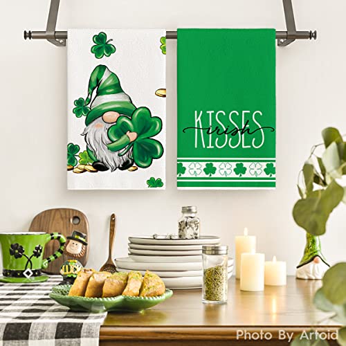 Artoid Mode Kisses Wishes Gnomes Beer Shamrock St. Patrick's Day Kitchen Towels Dish Towels, 18x26 Inch Seasonal Decoration Hand Towels Set of 4