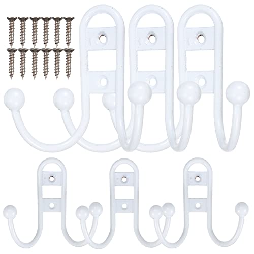 Zerodeko 6pcs Metal Wall Hooks Towel Hooks Coat Hook Robe Hook Vintage Hooks Coat Hook Door Hangers Clothes Cabinet Closet Sponges Wall Hook for Bathroom Bedroom Kitchen White