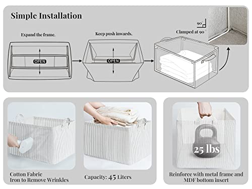 StorageWorks 45L Extra Large Fabric Storage Bins with Fabric Handles, Closet Baskets, Fabric Baskets for Closet Shelves, Foldable Trapezoid Storage Bins, 3 pack