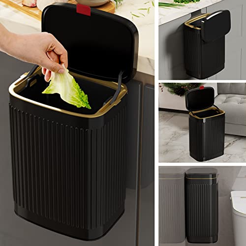 SXDLED Kitchen Trash Can with Lid, 2.1 Gal Hanging Kitchen Garbage Can Stainless Steel Bathroom Indoor Compost Bin for Counter Top, Wall-Mounted, Under Sink or Floor