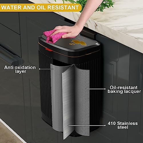 SXDLED Kitchen Trash Can with Lid, 2.1 Gal Hanging Kitchen Garbage Can Stainless Steel Bathroom Indoor Compost Bin for Counter Top, Wall-Mounted, Under Sink or Floor