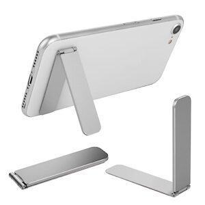 tiesome ultra-thin mobile phone holder, foldable mini phone kickstand portable phone stand adjustable angle for phone and phone case universal model (silver)