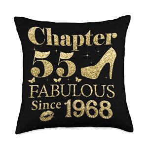yellow shoe 55th birthday tee gifts for womens chapter 55 fabulous since 1968 55th birthday gift for ladies throw pillow, 18x18, multicolor