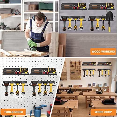 Power Tool Organizer with Charging Station, Heavy Duty Drill Holder Wall Mount, Cordless Drill Storage Rack, Garage Tool Shelf for Storage, Solid Metal Pegboard Wall Organizer Set (2 pack 4 set)