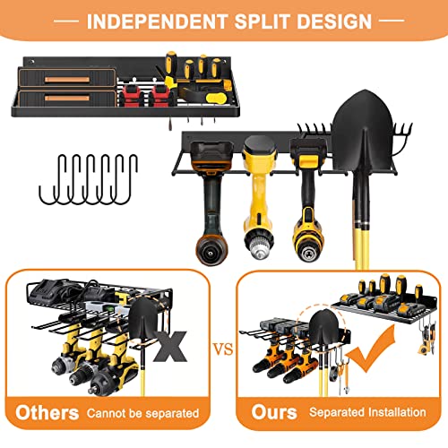 Power Tool Organizer with Charging Station, Heavy Duty Drill Holder Wall Mount, Cordless Drill Storage Rack, Garage Tool Shelf for Storage, Solid Metal Pegboard Wall Organizer Set (2 pack 4 set)