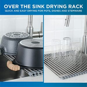 COOK WITH COLOR Roll Up Dish Rack- Over The Sink Mat for Drying Dishes - Silicone Wrapped Stainless Steel Rods (15" x 17.5") - Versatile Roll Up Trivet & Dish Drying Rack for Kitchen