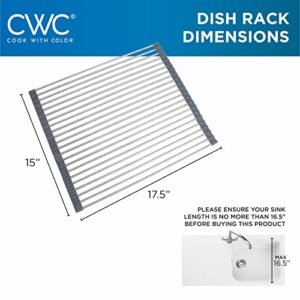 COOK WITH COLOR Roll Up Dish Rack- Over The Sink Mat for Drying Dishes - Silicone Wrapped Stainless Steel Rods (15" x 17.5") - Versatile Roll Up Trivet & Dish Drying Rack for Kitchen