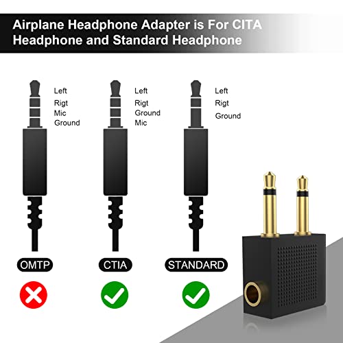 Asobilor Airplane Headphones Adapter Compatible with Sony WH-1000xm5 WH-1000xm4 WH-1000xm3 WH-ch510 WH-ch710n WH-xb910n Headphones, Dual 3.5mm Male to 3.5mm Female Airplane Adapter, 2 Pcs