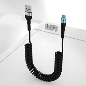 coiled iphone lightning cable for apple carplay, coiled usb to lightning cable with mfi, short iphone charger cord for car