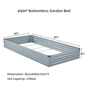 zizin Raised Garden Bed 8x4x1 ft | Bottomless Plant Boxs for Vegetables Flower Herb, Gray (2Pcs)