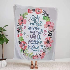 Nare Act Justly Love Mercy and Walk Humbly with Your God Micah 6:8 Christian Scripture Inspirational Gifts for Women Men Religious Christian Gifts Jesus Christ Bible Verse Blanket Christmas Blankets