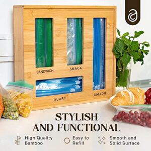 ABIOTO Bag Storage Organizer for Kitchen Drawers – Bamboo Ziplock Bags Organizer Compatible with Gallon, Quart, Sandwich, and Snack Variety Sized Ziploc Plastic Baggies (4-in-1 Organizer)