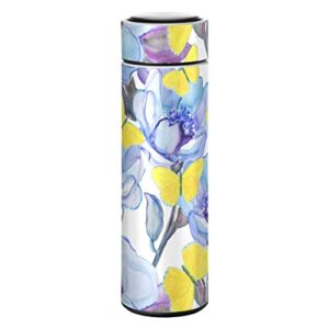 cataku yellow butterfly flower water bottle insulated 16 oz stainless steel flask thermos bottle for coffee water drink reusable wide mouth vacuum travel mug cup
