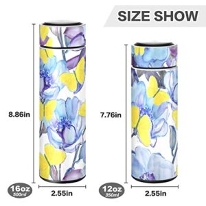 CaTaKu Yellow Butterfly Flower Water Bottle Insulated 16 oz Stainless Steel Flask Thermos Bottle for Coffee Water Drink Reusable Wide Mouth Vacuum Travel Mug Cup