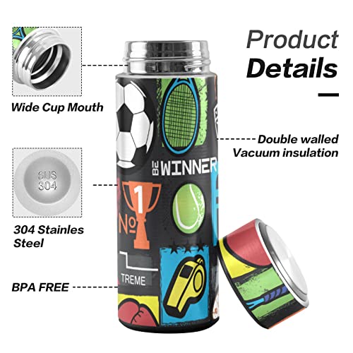 CaTaKu Sport Cool Cartoon Water Bottle Insulated 16 oz Stainless Steel Flask Thermos Bottle for Coffee Water Drink Reusable Wide Mouth Vacuum Travel Mug Cup