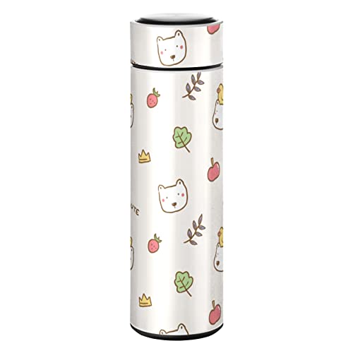 CaTaKu Strawberry Animal Duck Water Bottle Insulated 16 oz Stainless Steel Flask Thermos Bottle for Coffee Water Drink Reusable Wide Mouth Vacuum Travel Mug Cup