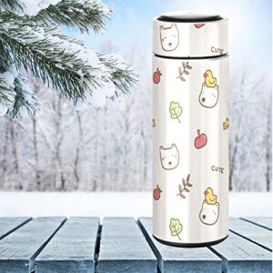 CaTaKu Strawberry Animal Duck Water Bottle Insulated 16 oz Stainless Steel Flask Thermos Bottle for Coffee Water Drink Reusable Wide Mouth Vacuum Travel Mug Cup