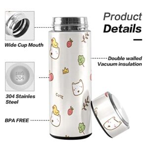 CaTaKu Strawberry Animal Duck Water Bottle Insulated 16 oz Stainless Steel Flask Thermos Bottle for Coffee Water Drink Reusable Wide Mouth Vacuum Travel Mug Cup