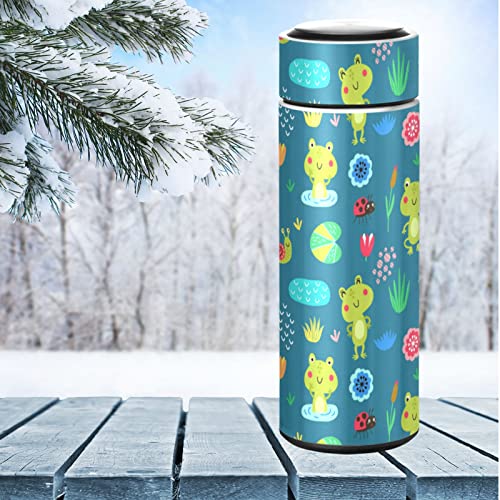 CaTaKu Small Water Bottle 12 oz, Cute Animal Frog Insulated Water Bottle for Water Coffee Tea Stainless Steel Flask Thermos Bottle Reusable Wide Mouth Vacuum Travel Mug