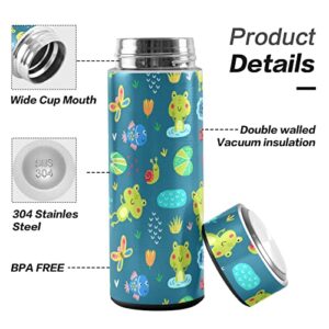 CaTaKu Small Water Bottle 12 oz, Cute Animal Frog Insulated Water Bottle for Water Coffee Tea Stainless Steel Flask Thermos Bottle Reusable Wide Mouth Vacuum Travel Mug