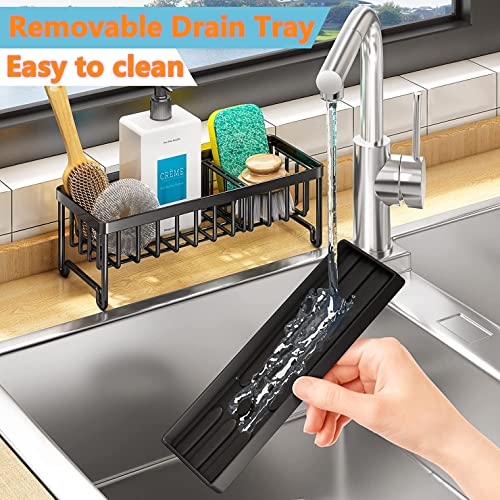 JYFKINN Sponge Holder for Kitchen Sink, Kitchen Sink Caddy, Rustproof 304 Stainless Steel Dish Sponge Organizer with Diversion Drainage, Dish Soap Dispenser Brush Holder Storage