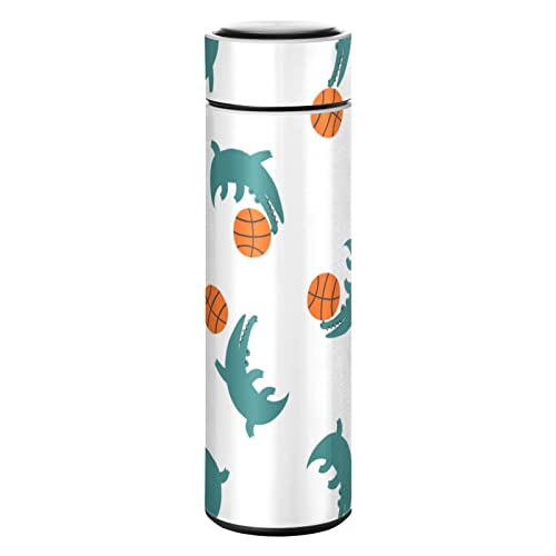 CaTaKu Funny Basketball Crocodile Water Bottle Insulated 16 oz Stainless Steel Flask Thermos Bottle for Coffee Water Drink Reusable Wide Mouth Vacuum Travel Mug Cup