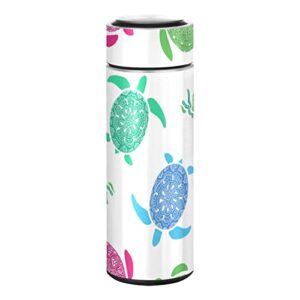 cataku small water bottle 12 oz, colorful sea turtle insulated water bottle for water coffee tea stainless steel flask thermos bottle reusable wide mouth vacuum travel mug