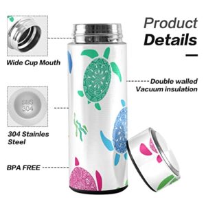 CaTaKu Small Water Bottle 12 oz, Colorful Sea Turtle Insulated Water Bottle for Water Coffee Tea Stainless Steel Flask Thermos Bottle Reusable Wide Mouth Vacuum Travel Mug